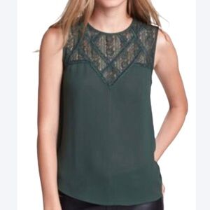 Astr Forest Green Lace Yoke Detail Sleeveless  Blouse Size XS